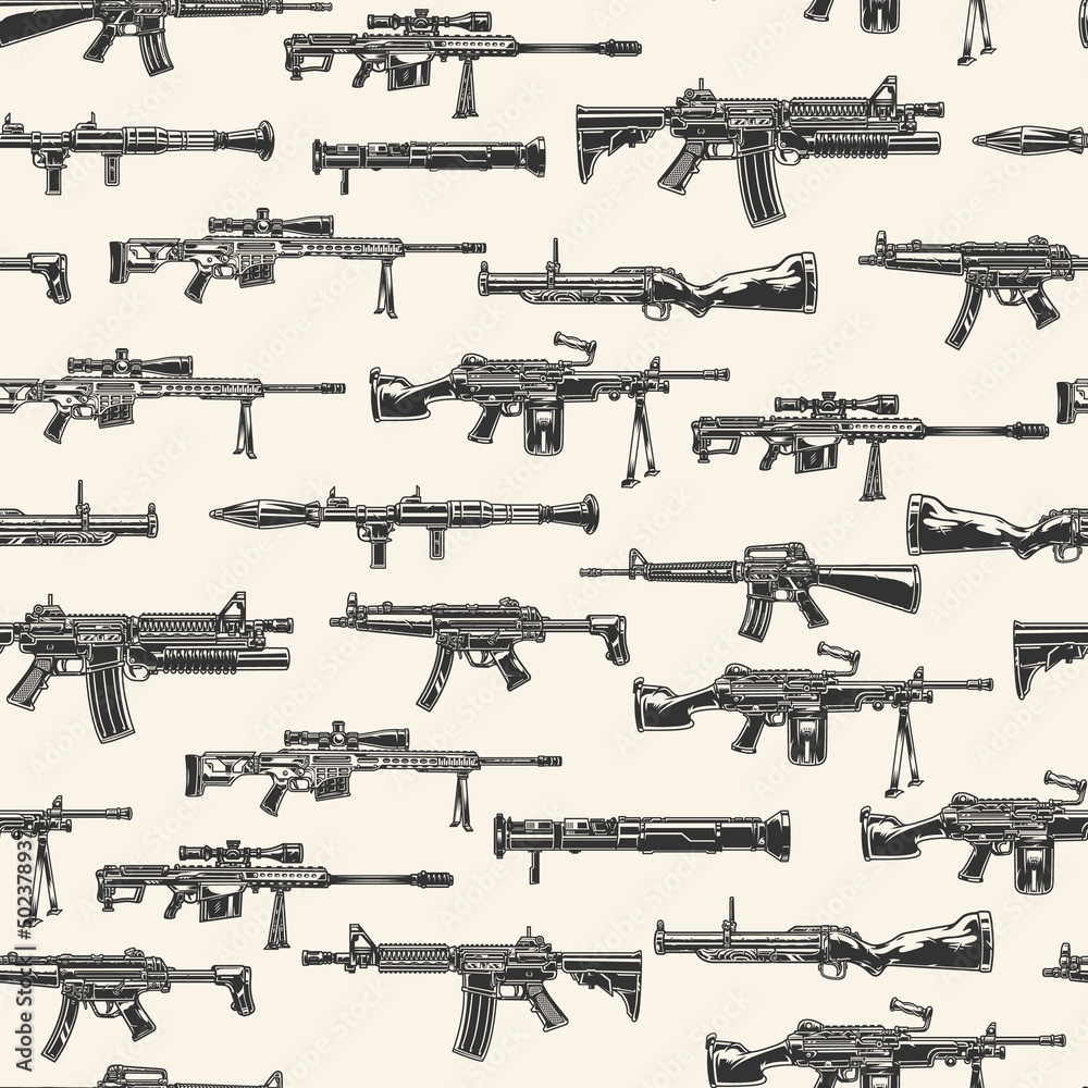Weapons vintage monochrome pattern seamless