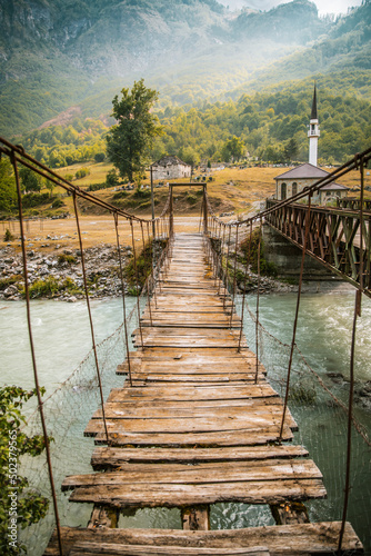 Pendant bridge in Valbona Valley, Albania photo