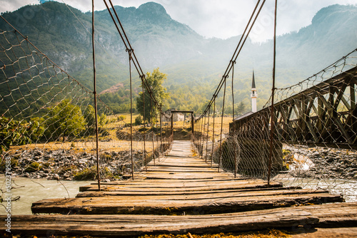 Pendant bridge in Valbona Valley, Albania photo