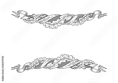 Vector vintage laurels frame with floral swirls, scrolls and ribbons, antique decorative element with copy space isolated on white