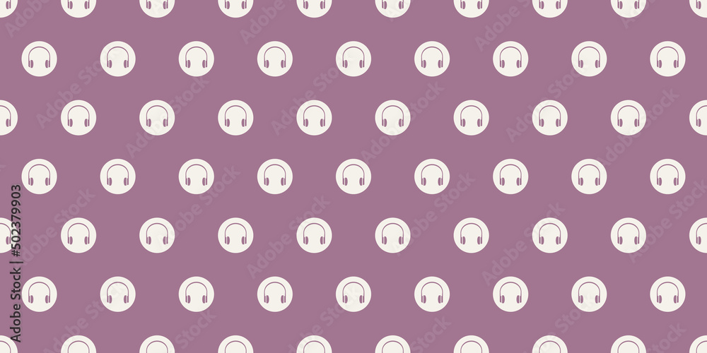 Rows of Round Headset Icons - Seamless Circles Texture - Vector Background Design, for Websites, Placards, Posters, Brochures - Listening to Music Concept