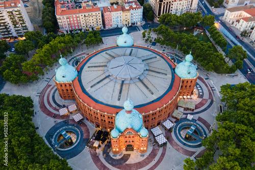 Aerial view of Campo Pequeno bullfight old building in Lisbon city center, Lisbon, Portugal. photo