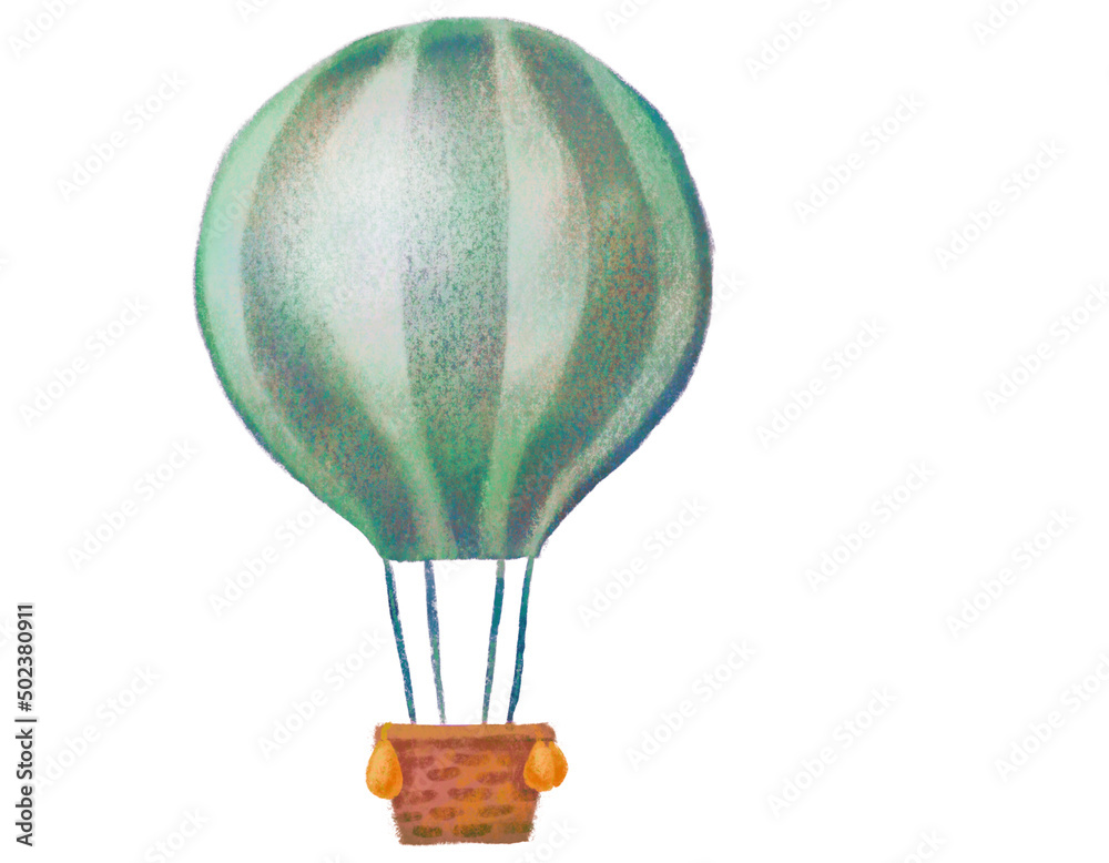 Hot air balloon cartoon hand draw illustration painting style Stock