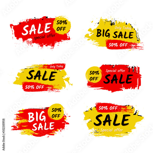 Collection of sale banners and discount label with brush concept.