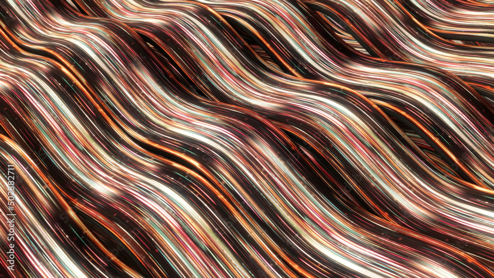 Wavy paths of glowing lines. Animation. Luminous streams of energy lines along wavy stream. Wavy paths made of energy threads