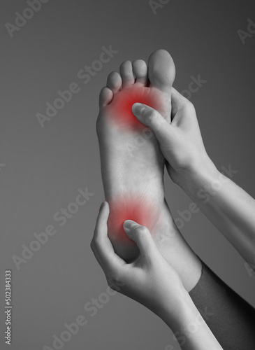Photography Toe and heel pain caused by plantar fasciitis, arthritis, diabetes, tendinitis, spurs, bruise, fracture