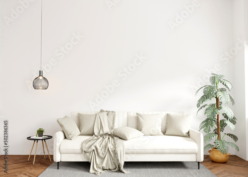 White sofa in white living room with copy space.