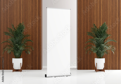 Roll Up Banner Stand Mockup. 3D Render.