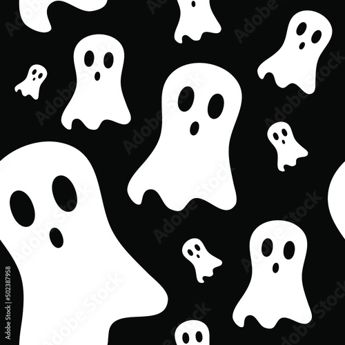 Vector of a seamless pattern on ghost icons on black background