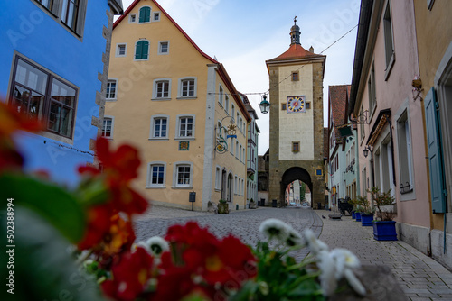 beautiful architecture of romantic Rothenburg ob der Tauber with timbered Fachwerkhaus syle houses in Bavaria Germany