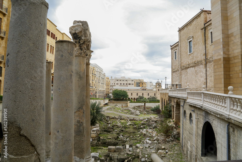 Columns near the Forum of Berytus ancient city in Beirut capital city, Lebanon photo
