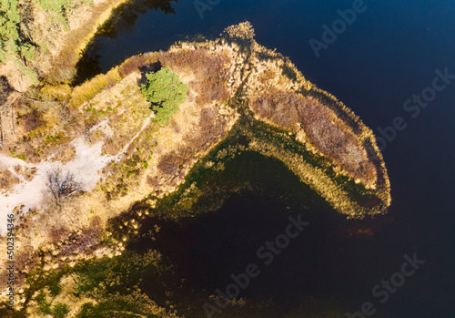 Abstract aerial view of small peninsula, Brugven, Valkenswaard, Noord-Brabant, Netherlands.