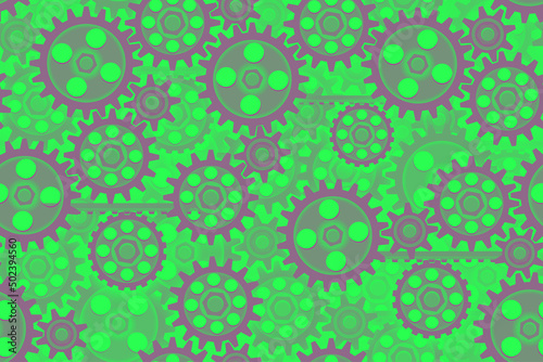 Seamless gears pattern gray green tech background. Industrial mechanics texture. Layered modern web page fill backdrop. Technology wrapping paper design