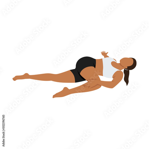 Fényképezés Woman doing supta matsyendrasana supine spinal twist pose exercise