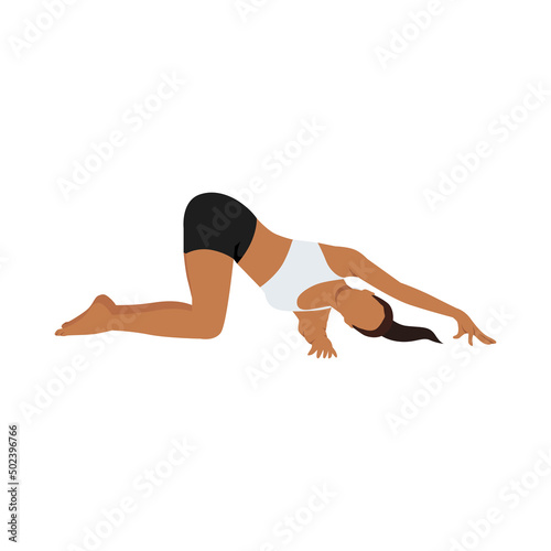 Woman doing thread the needle pose pars balasana exercise. Flat vector illustration isolated on white background