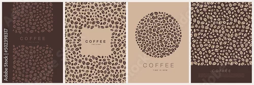 Obraz Vector set of modern vertical carts with coffee beans for posters, flyers, banners, invitations, restaurant or cafe menu design.