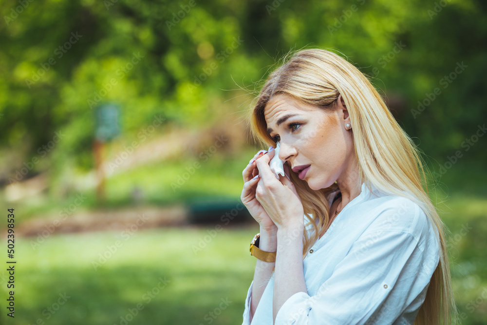 Woman rubbing her eye outdoors. Chronic Disease Control, Allergy Induced Asthma Remedy And Chronic Pulmonary Disease Concept. Attractive Woman Outdoors is Having Allergy Woman rubbing her eye outdoors. Chronic Disease Control, Allergy Induced Asthma Remedy And Chronic Pulmonary Disease Concept. Attractive Woman Outdoors is Having Allergy