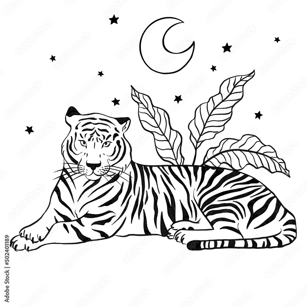 Naklejka premium esoteric tiger black and white 