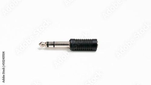Closeup shot of a minijack connection isolated on white background