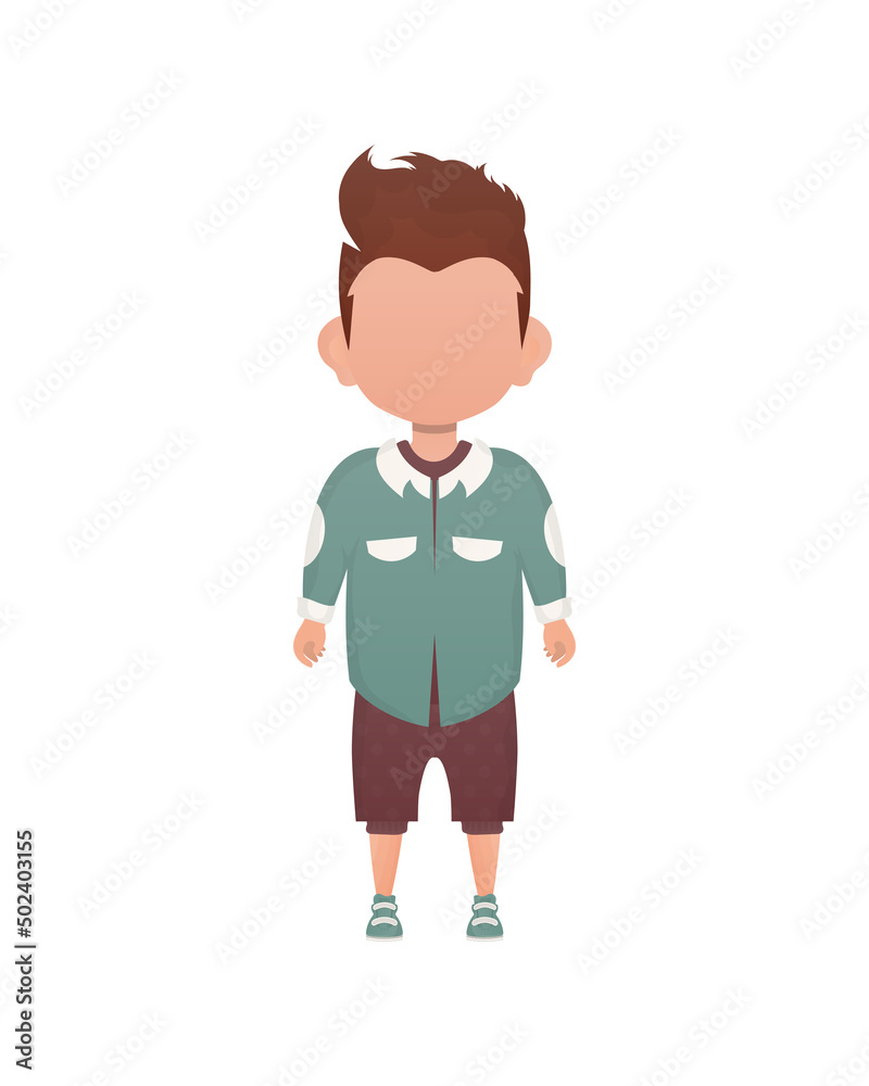 Little boy stands in full growth. Isolated. Cartoon style. Little boy stands in full growth. Isolated. Cartoon style.