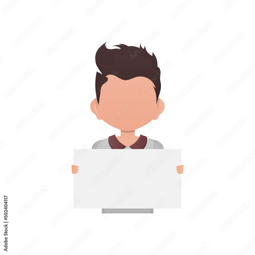 Boy of preschool age Shows a sign. Isolated. Cartoon style. Boy of preschool age Shows a sign. Isolated. Cartoon style.
