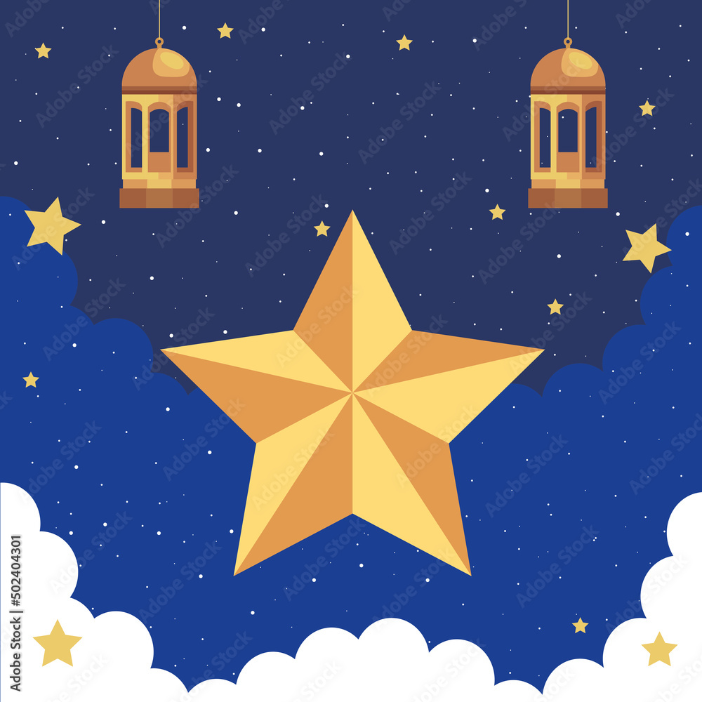 Naklejka premium lanterns and golden star