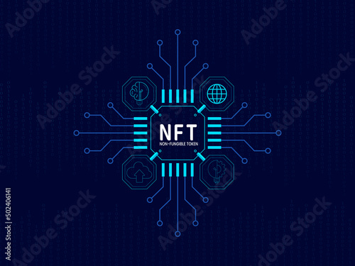 3d rendering illustration of NFT non fungible token for crypto art on  photo