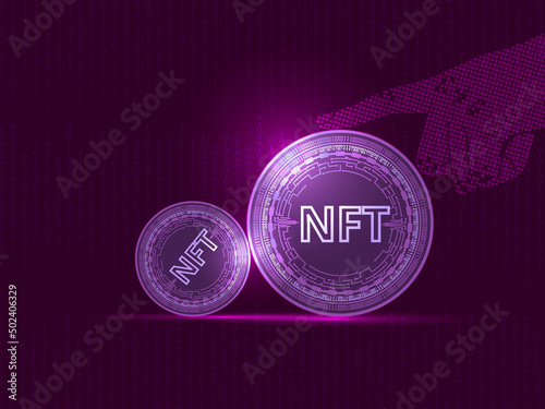 2d rendering illustration of NFT non fungible token for crypto art on colorful 