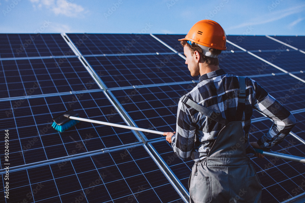 custom made wallpaper toronto digitalMan worker washing solar panels
