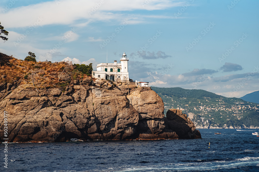 The beautiful lighthouse of Portofino, built on a cliff
