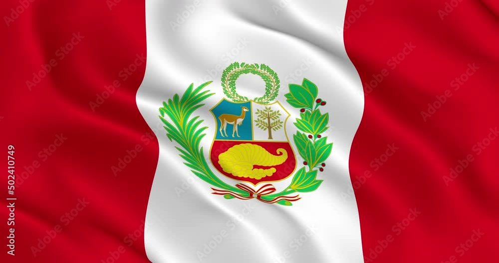 Smooth wavy animation of the flag of Peru. Official national flag of the Republic of Peru flutters in the wind. Loop ready, 60 fps. Beautifully slows down 2 times at 30 fps, 3D render