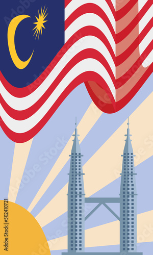petronas towers with flag waving