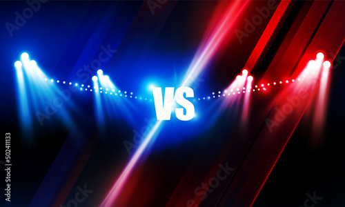 Versus Screen For Fight of sport and game, Battle Or Sport. Boxing ring arena and spotlight floodlights VS bright stadium lights Background Concept vector design