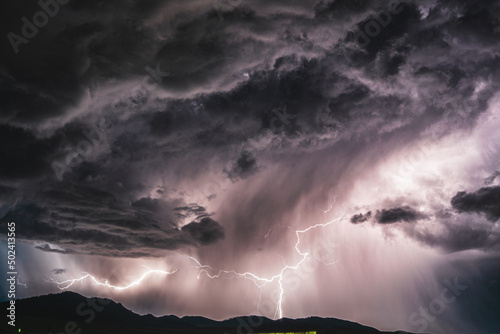 Dramatic view of thunder in the dark cloudy sky photo