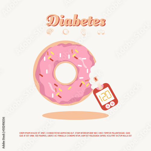 Diabetes patient treatment Concept. Blood glucose testing meter. Diabetes type 2 and insulin production. Suitable For Wallpaper, Banner, Background, Card, Book, And Landing Page.Vector Illustration