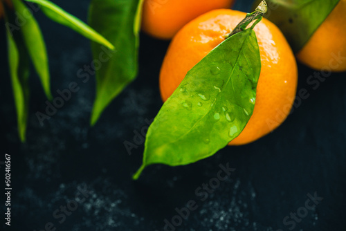 Fototapeta Naklejka Na Ścianę i Meble -  Closeup shot of mandarin orange fruits on a dark background