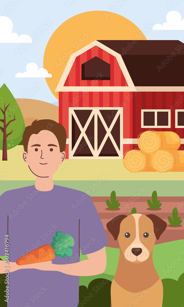 man with dog in stable man with dog in stable