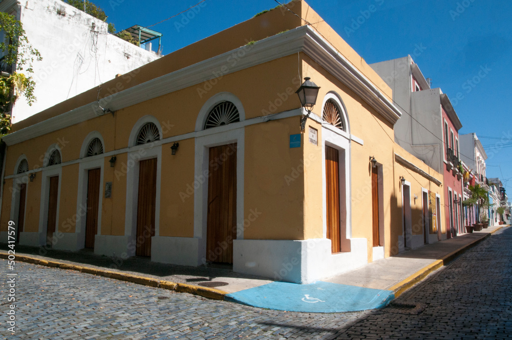 Naklejka premium Old San Juan street,San Sebastian ,Puerto Rico island