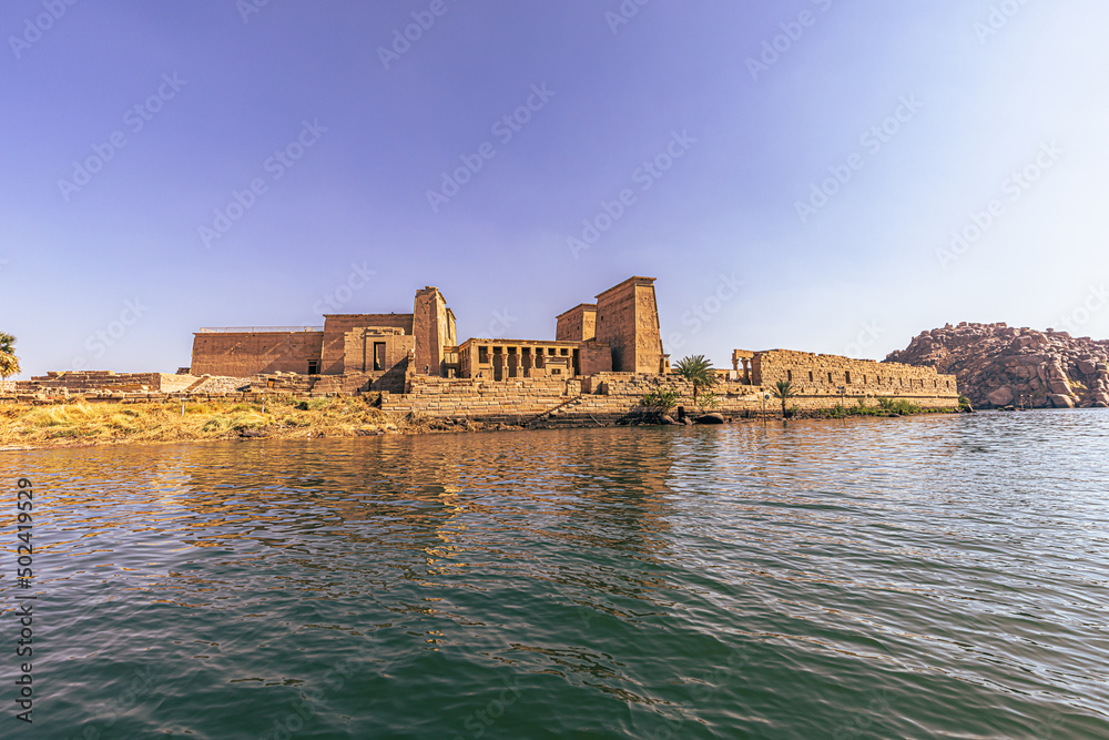 Aswan, Egypt -  November 15, 2021: Ancient temple of Philae in the outskirts of the city of Aswan, Egypt