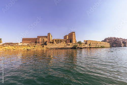 Aswan, Egypt -  November 15, 2021: Ancient temple of Philae in the outskirts of the city of Aswan, Egypt