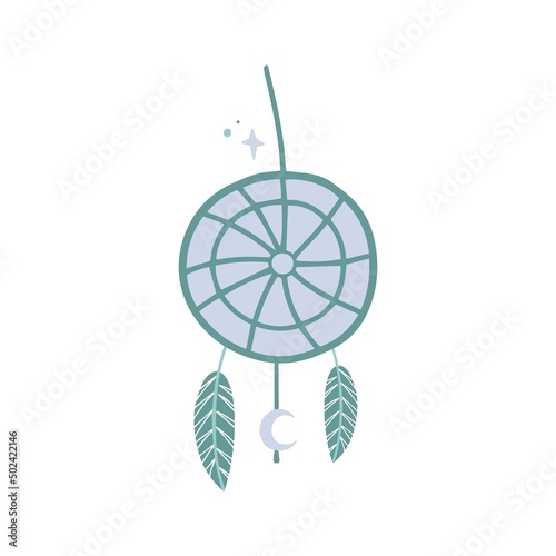 Boho elements set with feather and dreamcatcher.