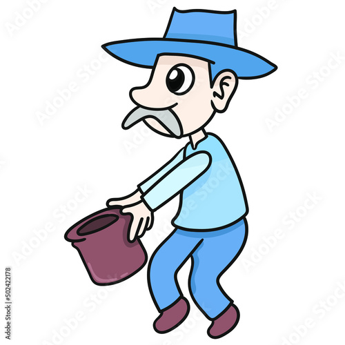 Vector illustration of a begging old cowboy on a white background