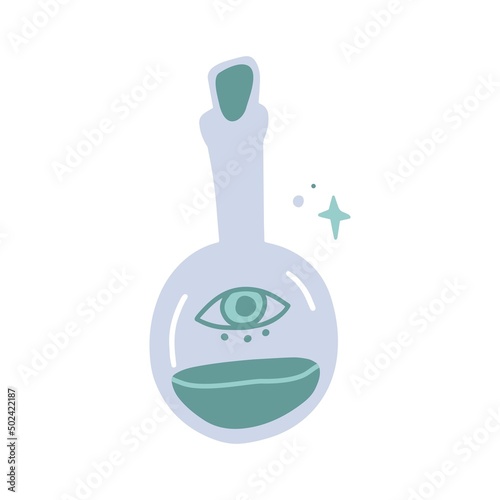 Mystical potion bottle, hand drawn doodle minimalistic mysterious object.