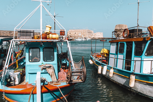 Small old boats in a port Fototapet