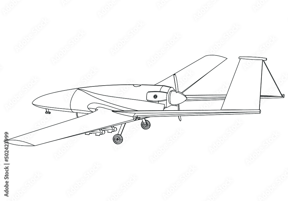 Military drone isolated on white background. Vector Military machine. Bayraktar TB2 silhouette.