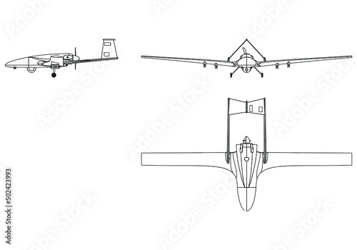 Military drone isolated on white background. Vector Military machine. Bayraktar TB2 silhouette.