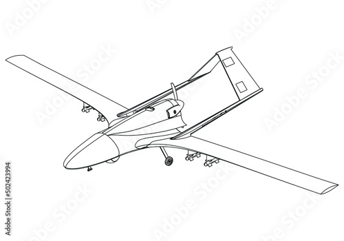Military drone isolated on white background. Vector Military machine. Bayraktar TB2 silhouette.