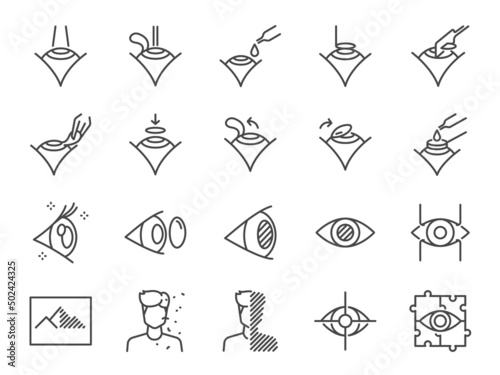 LASIK eye surgery line icon set. Included the icons as laser,  PRK, ReLEx SMILE, vision, view, and more.