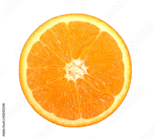 Orange fruit. Orange slice on white background. Top view