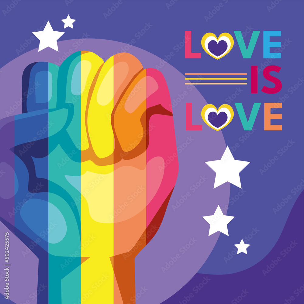 love is love lettering with fist